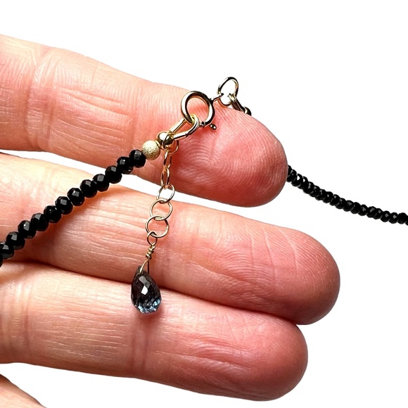 Solid 14k Gold Natural Black Spinel London Blue Topaz Wrap Bracelet | Necklace - Picture 2 of 12